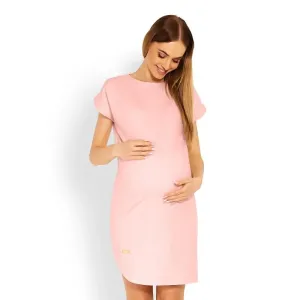 Těhotenské asymetrické šaty s krátkým rukávem v růžové barvě