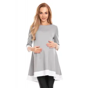 Těhotenské mini asymetrické šaty s lemem v šedé barvě