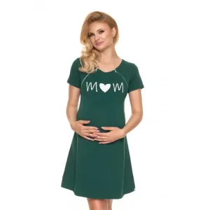 Zelená těhotenská a kojící noční košile se srdíčkem