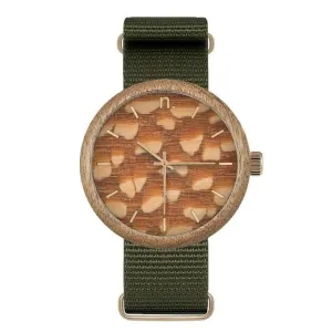 Zelené dřevěné hodinky s textilním řemínkem pro pány #2231774