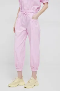 Kalhoty Deha dámské, růžová barva, široké, high waist #5034557