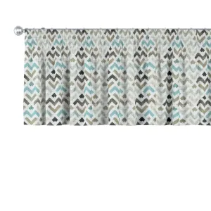 Dekoria Krátký závěs na řasící pásce, klikaté tvary odstíny černé, hnědo-šedé a modré na světlém podkladu, 260 x 40 cm, Modern, 141-93