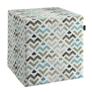 Dekoria Sedák Cube - kostka pevná 40x40x40, klikaté tvary odstíny černé, hnědo-šedé a modré na světlém podkladu, 40 x 40 x 40 cm, Modern, 141-93