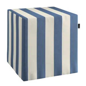 Dekoria Sedák Cube - kostka pevná 40x40x40, modré a bílé svislé pruhy, 40 x 40 x 40 cm, Quadro, 143-90