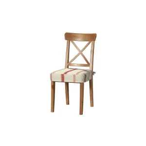 Dekoria Sedák na židli IKEA Ingolf, režný podklad, červené pásky, židle Inglof, Avignon, 129-15