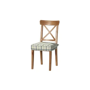 Dekoria Sedák na židli IKEA Ingolf, režný podklad, světle modrá mřížka, židle Inglof, Avignon, 131-66