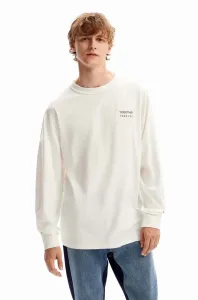 Bavlněné tričko s dlouhým rukávem Desigual béžová barva, s potiskem