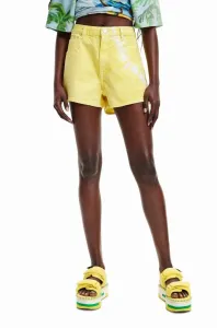 Džínové šortky Desigual dámské, žlutá barva, s potiskem, high waist #5552952