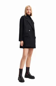 Kabát Desigual dámský, černá barva, přechodný, dvouřadový #6049689