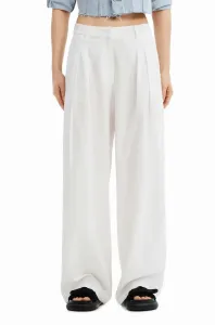 Kalhoty s příměsí lnu Desigual bílá barva, medium waist