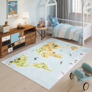 Dětský koberec s mapou světa a zvířátky #5629968