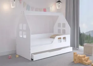Okouzlující dětská postel se šuplíkem 160 x 80 cm bílé barvy ve tvaru domečku #2131822