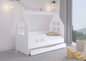 Okouzlující dětská postel se šuplíkem 160 x 80 cm bílé barvy ve tvaru domečku #3986474