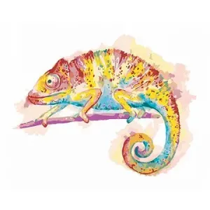 Diamondi - BAREVNÝ CHAMELEON NA BÍLÉM POZADÍ, 40x50 cm, bez rámu a bez vypnutí plátna