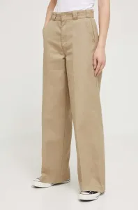 Kalhoty Dickies dámské, béžová barva, jednoduché, high waist #5968361