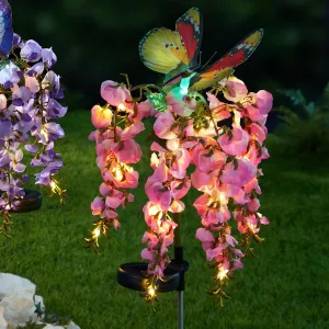 Die moderne Hausfrau Solární zahradní zápich Květ s motýlem, růžový