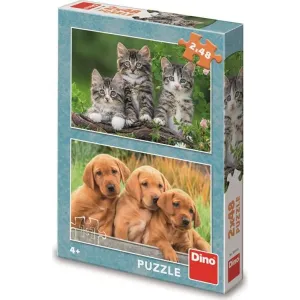 Puzzle Pejsci a kočičky 2 x 48 dílků