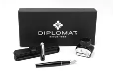Diplomat D40202085 Excellence A2 Black Lacquer CT sada plnicí pero, inkoust a kožené pouzdro