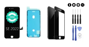 MULTIPACK - Černý LCD displej pro iPhone SE 2022 + LCD adhesive (lepka pod displej) + 3D ochranné sklo + sada nářadí