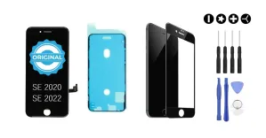 MULTIPACK - ORIGINAL Černý LCD displej pro iPhone SE 2020, SE 2022 + LCD adhesive (lepka pod displej) + 3D ochranné sklo + sada nářadí