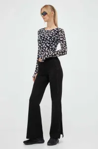 Kalhoty Dkny dámské, černá barva, široké, high waist