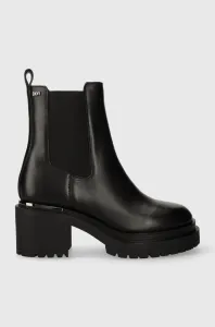 Kožené kotníkové boty Dkny Patria dámské, černá barva, na podpatku, K3340304
