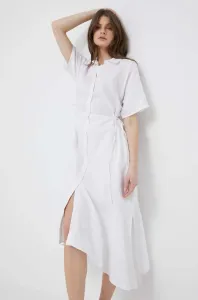 Plátěné šaty Dkny bílá barva, midi