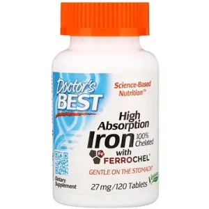 Doctor's Best Iron Ferrochel (bisglycinát železitý) 27 mg, 120 tablet