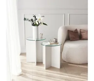 SADA 2x Odkládací stolek LILY pr. 40 cm bílá/čirá