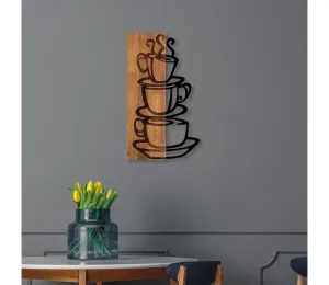 Nástěnná dekorace 58x34 cm šálky dřevo/kov