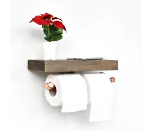 Držák toaletního papíru s policí BORU 12x30 cm smrk/měděná