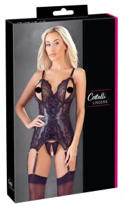 Cottelli - Lace Shiny Open Top and Thong (Black)L