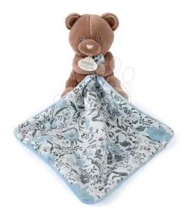 Plyšový medvídek k mazlení Bear Boh'aime Doudou et Compagnie hnědo-modrý 12 cm v dárkovém balení od 0 měsíců