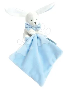 Plyšový zajíček na mazlení Bunny Flower Box Doudou et Compagnie modrý 10 cm v dárkovém balení od 0 měsíců