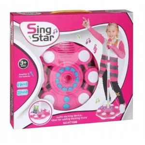 158R DR Svítící LED mikrofon s reproduktorem - Sing Star Růžová