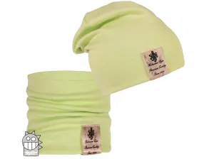 Bavlněná čepice a nákrčník Dráče - Pastels Double 04, zelinkavá Barva: Zelená, Velikost: 52-54