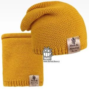Čepice pletená a nákrčník Dráče - Colors set 12, hořčicová Barva: Žlutá, Velikost: 48-50