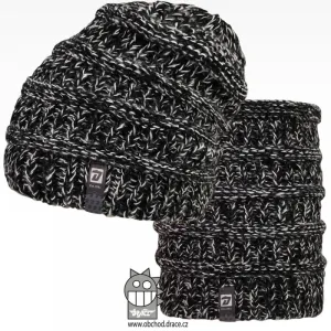 Pletená čepice a nákrčník Dráče - Etna 05, černobílá Barva: Černá, Velikost: 52-54