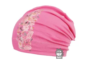 Bavlněná čepice Dráče - Polo 03, růžová kytičky Barva: Růžová, Velikost: 46-48
