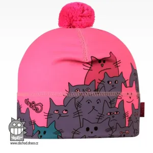 Dívčí zimní funkční čepice Dráče - Flavio 003, růžová, kočky Barva: Růžová, Velikost: XL 56-58
