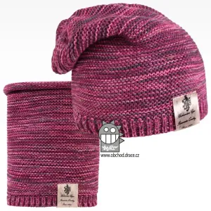 Čepice pletená a nákrčník Dráče - Colors set 08, růžový melír Barva: Růžová, Velikost: 56-58
