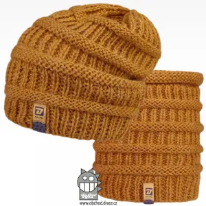 Pletená čepice a nákrčník Dráče - Etna 07, hořčicová Barva: Žlutá, Velikost: 52-54