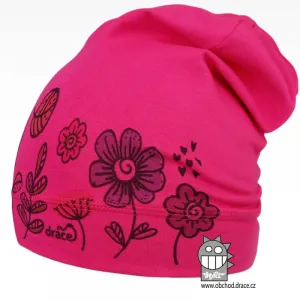 Bavlněná čepice Dráče - Polo 60, růžová, květy Barva: Růžová, Velikost: 48-50