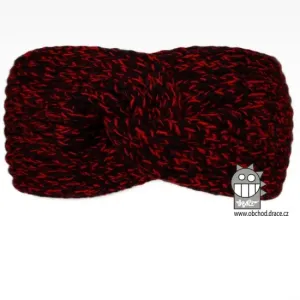 Pletená čelenka Dráče - Twist 09, černo červená melír Barva: Černá, Velikost: uni velikost