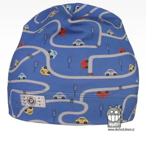 Bavlněná celopotištěná čepice - vzor 02 - modrá, auta