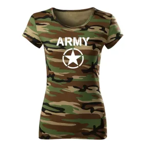 DRAGOWA dámské krátké tričko army star, maskáčová 150g/m2 - M
