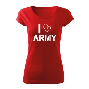 DRAGOWA dámské krátké tričko i love army, červená 150g/m2 - M