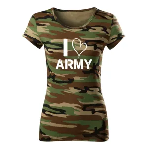 DRAGOWA dámské krátké tričko i love army, maskáčová 150g/m2 - XXL