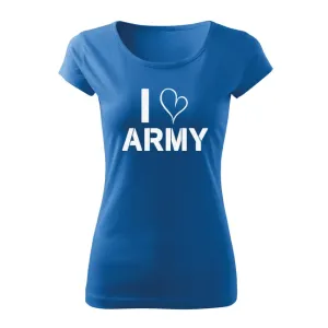 DRAGOWA dámské krátké tričko i love army, modrá 150g/m2 - M