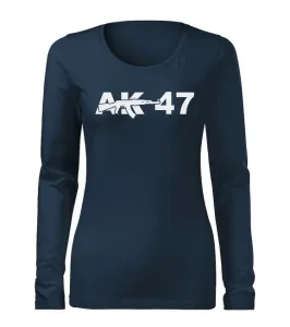 DRAGOWA Slim dámské tričko s dlouhým rukávem ak47, tmavě modrá160g / m2 - XS #4277922